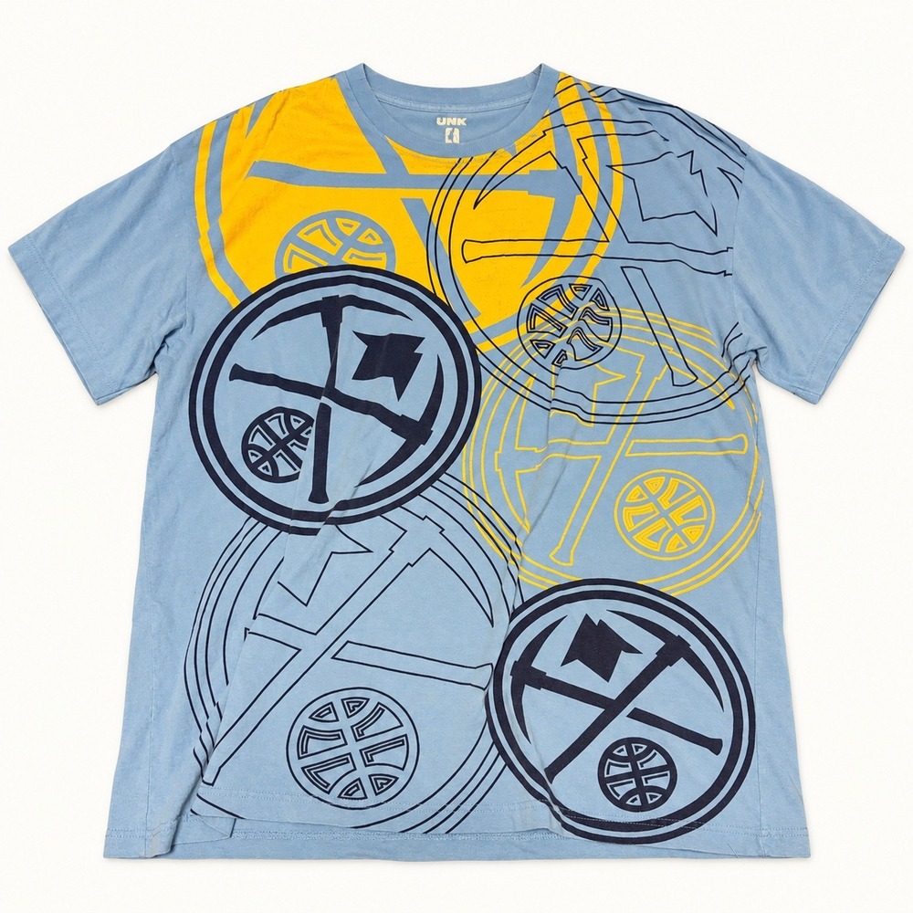 UNK NBA Denver Nuggets T-Shirt Mens XXL Light Blue All Over Print Cotton Tee